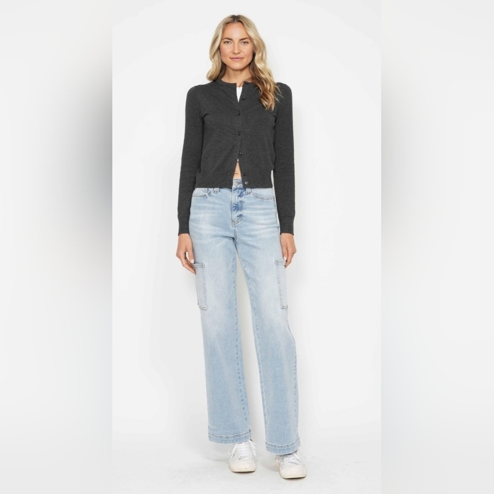 Judy Blue HR Light Wash Wide Leg Cargo Jeans Straight Utility Various NEW